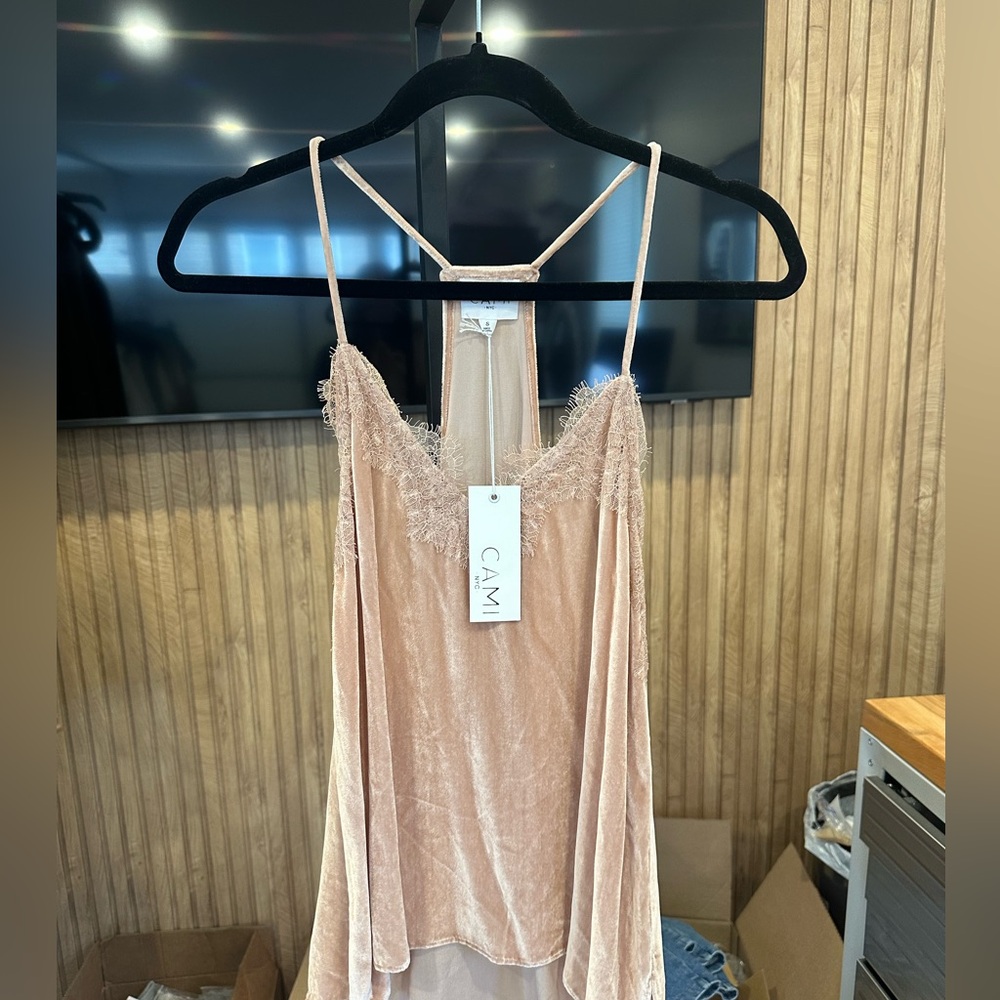 Cami NYC Blush Pink Velvet Lace Trim Camisole NWT